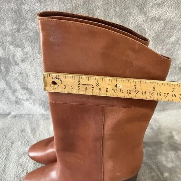 J.Crew Anya Mid Calf Stacked Boot Burnished Brown Leather Womens Size 12 - Picture 12 of 12